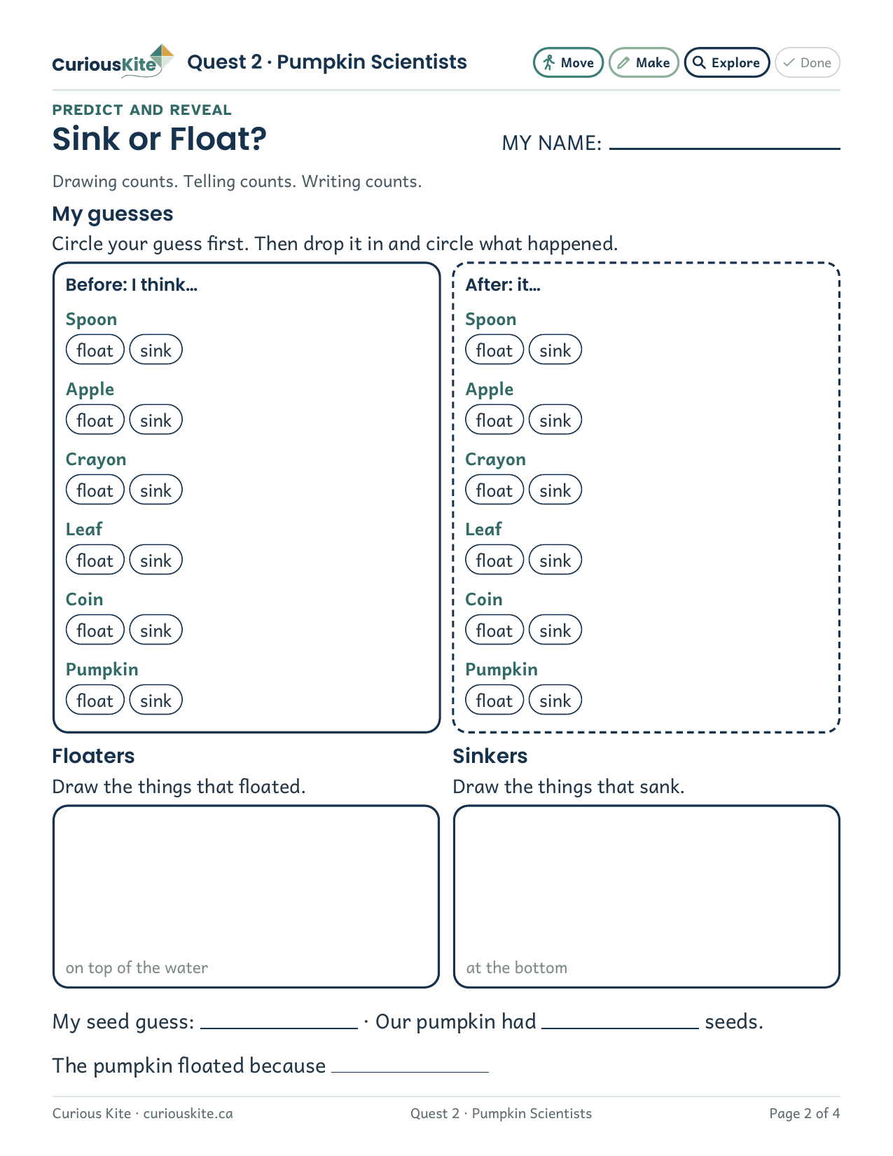 Page 2 of the printable: Sink or Float?