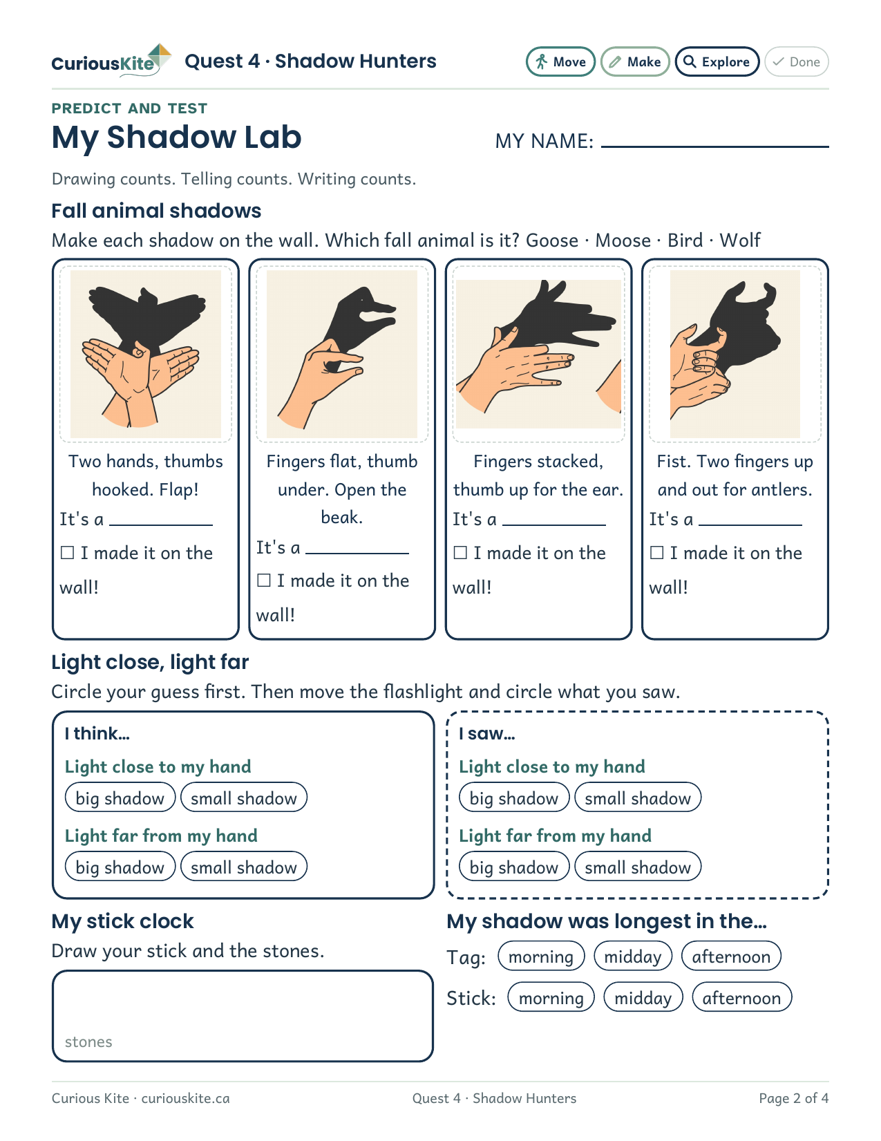 Page 2 of the printable: My Shadow Lab