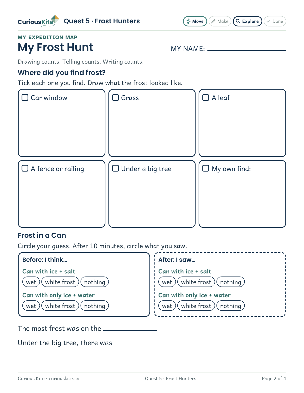 Page 2 of the printable: My Frost Hunt